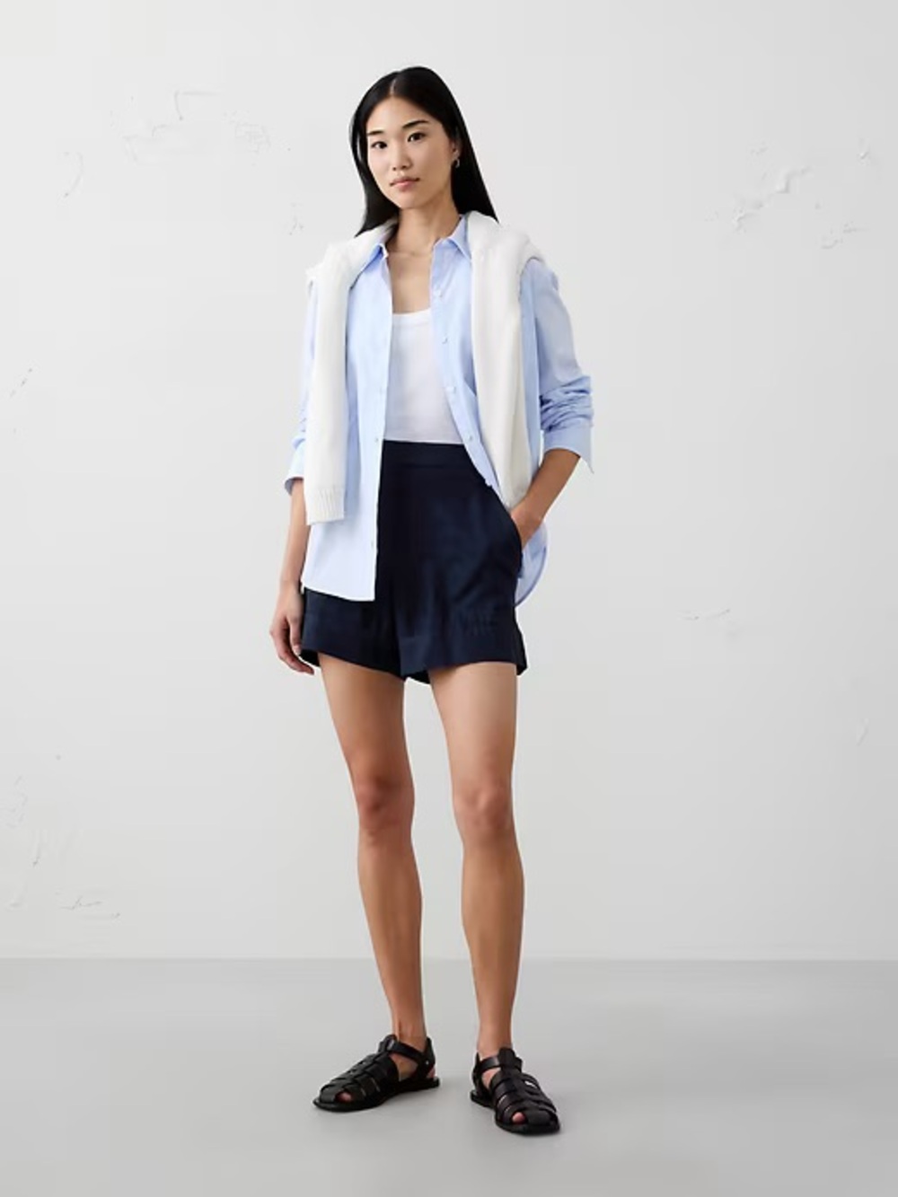 Banana Republic Navy High-Waist Linen-Blend Tailored Shorts NWT. M